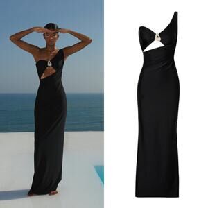 NWT Baobab Arrecife One Shoulder Maxi Dress in Black Size Large‎